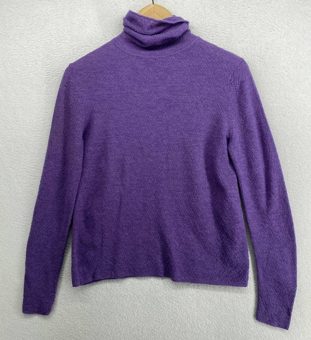 EILEEN FISHER Sweater S Washable Wool Crepe Turtleneck Pullover Purple HK